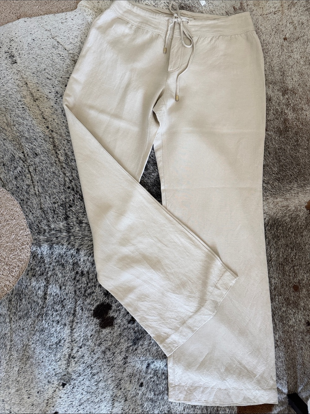Calvin Klein womens Drawstring linen blend pants  in Light Beige
